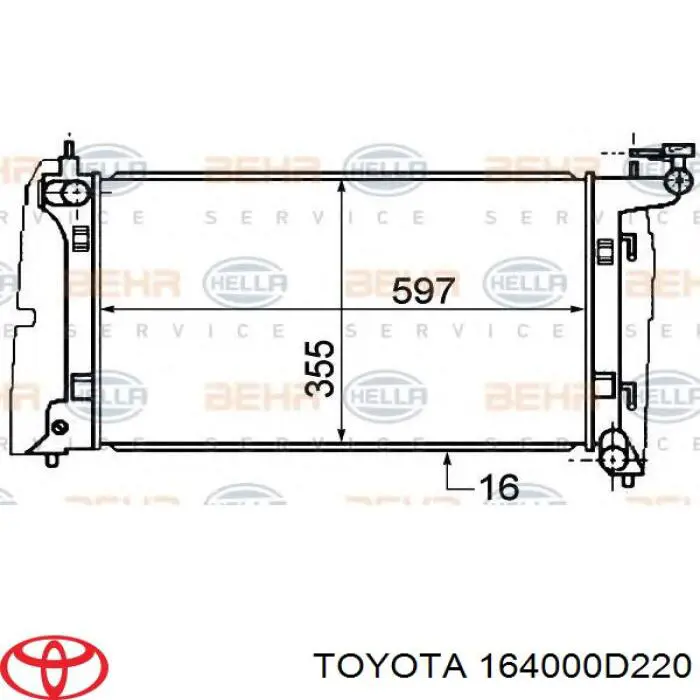 164000D220 Toyota radiador refrigeración del motor