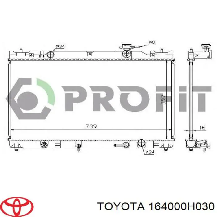 164000H030 Toyota radiador refrigeración del motor