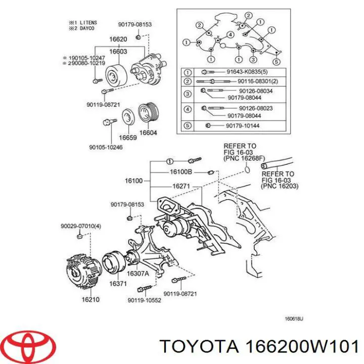 166200W101 Toyota tensor de correa, correa poli v