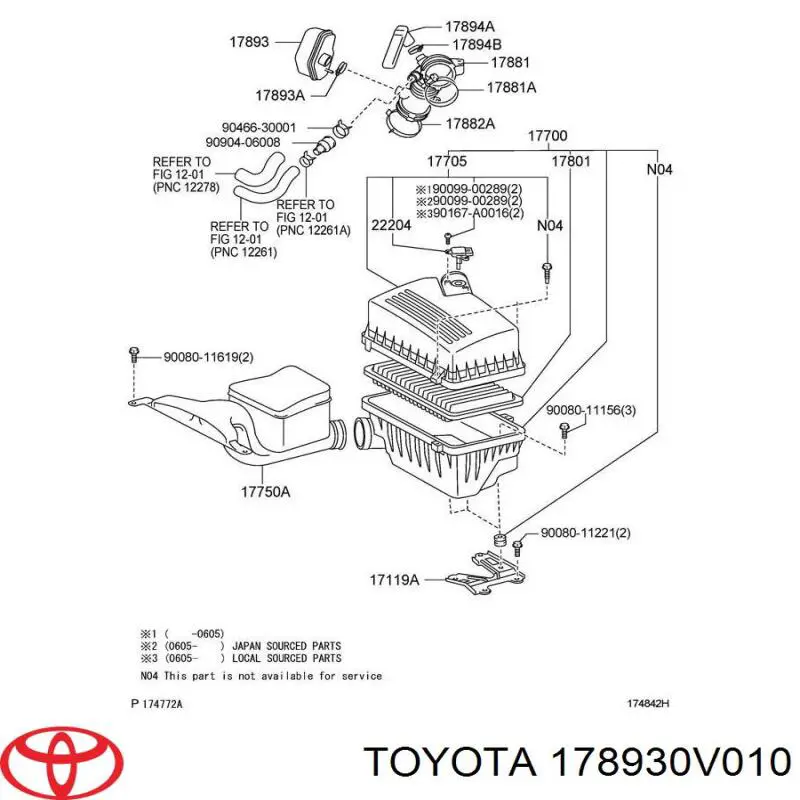 178930V010 Toyota resonador, filtro de aire