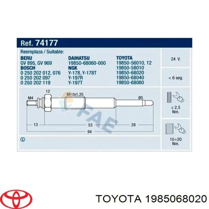 1985068020 Toyota bujía de incandescencia