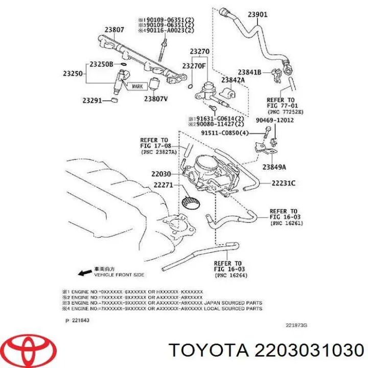 2203031030 Toyota cuerpo de mariposa completo