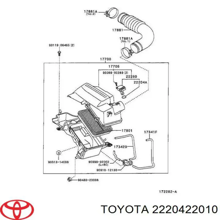 2220422010 Toyota sensor de flujo de aire/medidor de flujo (flujo de aire masibo)