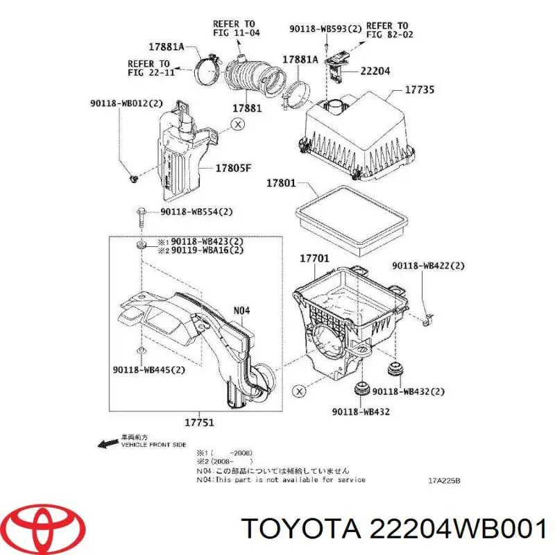 22204WB001 Toyota sensor de flujo de aire/medidor de flujo (flujo de aire masibo)