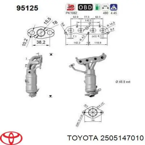 2505147010 Toyota colector de escape, sistema de escape