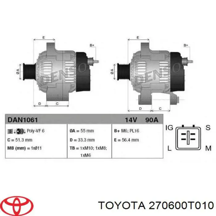 270600T01284 Toyota alternador