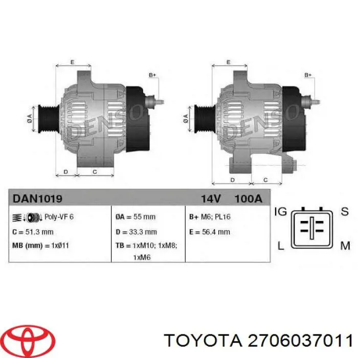 2706037011 Toyota alternador