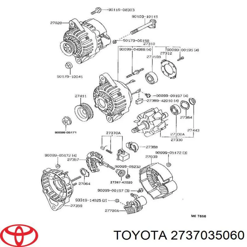  Soporte, escobillas de carbón, alternador para Toyota 4 Runner N130