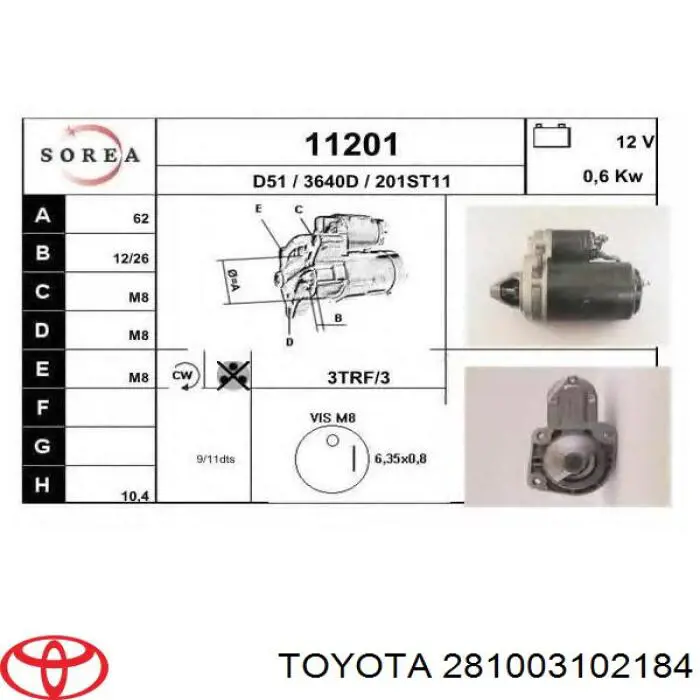 2810031030 Daihatsu motor de arranque