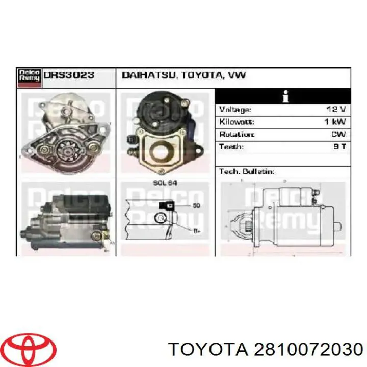 2810072030 Toyota motor de arranque