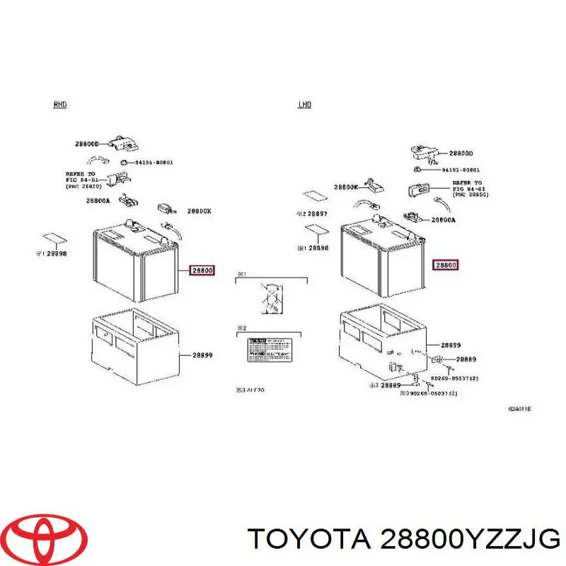 28800YZZJG Toyota batería de arranque