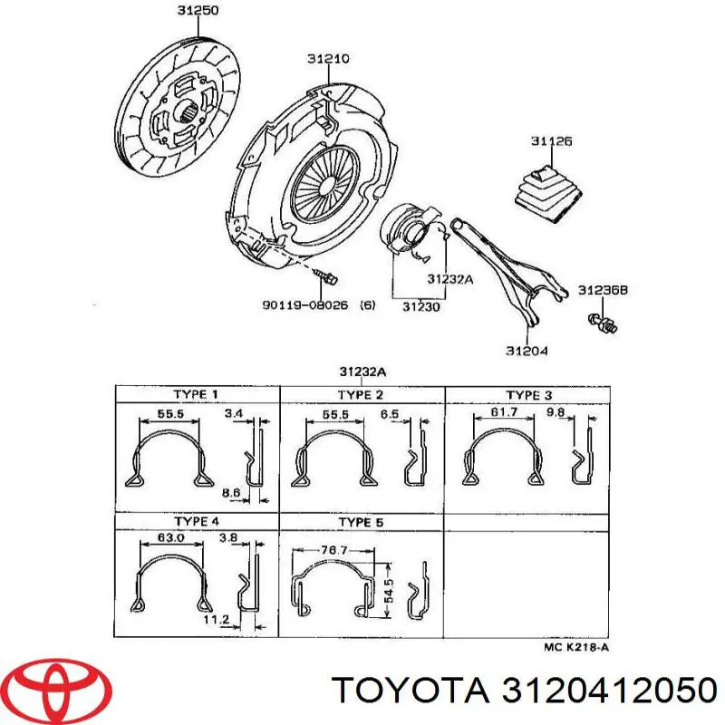  Horquilla de desembrague, embrague para Toyota Yaris P10