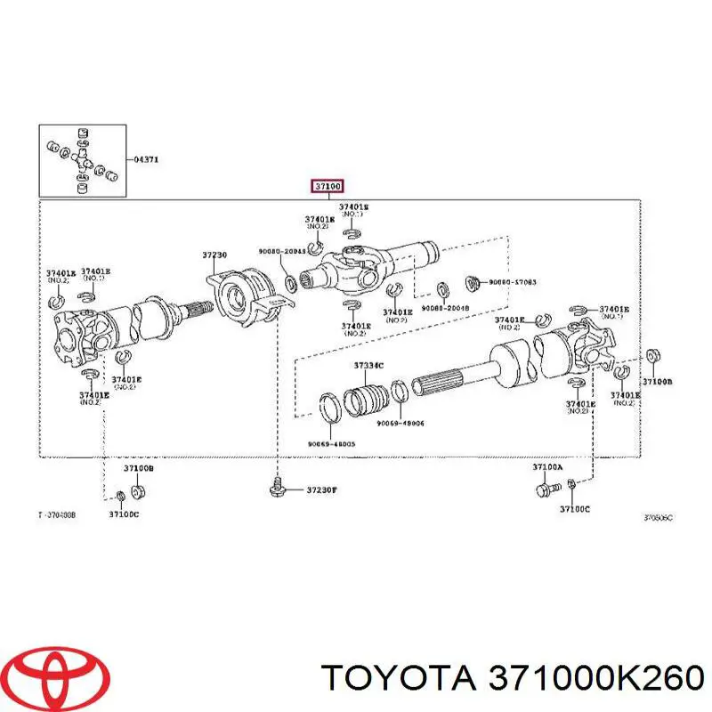 371000K260 Toyota árbol cardán trasero completo