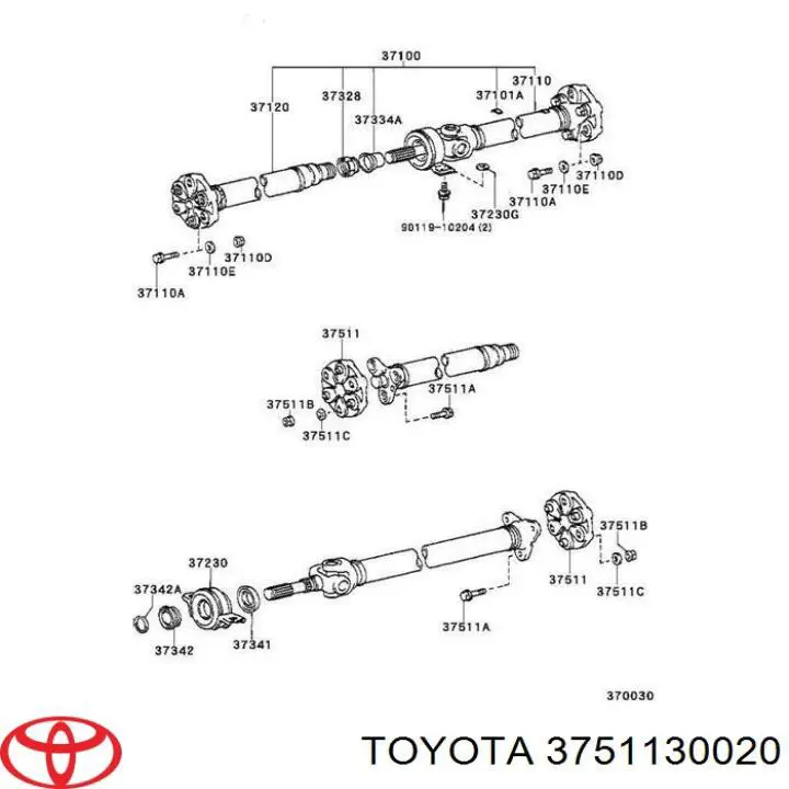 3751130020 Toyota acoplamiento elástico del cardán