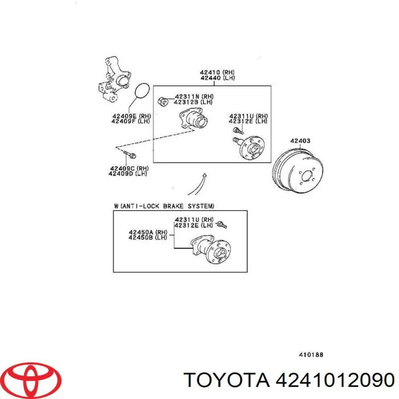 4241012090 Toyota cubo de rueda trasero