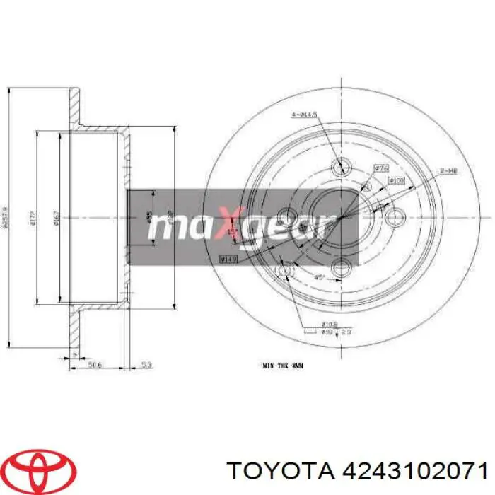 4243102071 Toyota disco de freno trasero