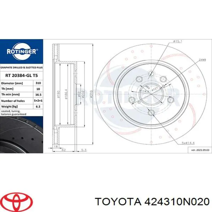 424310N020 Toyota disco de freno trasero