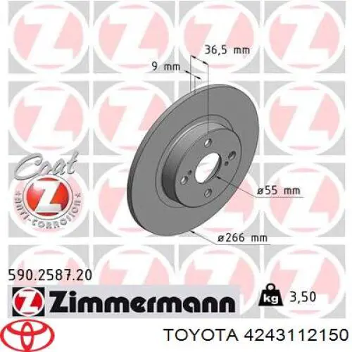 4243112150 Toyota disco de freno trasero