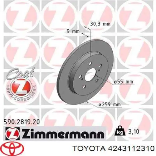 4243112310 Toyota disco de freno trasero