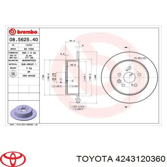 4243120360 Toyota disco de freno trasero