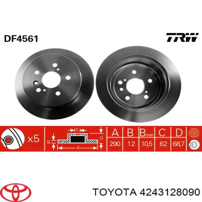 4243128090 Toyota disco de freno trasero