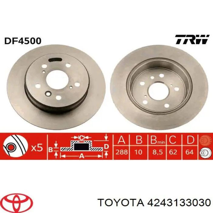 4243133030 Toyota disco de freno trasero