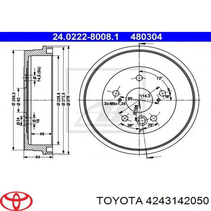 4243142050 Toyota freno de tambor trasero