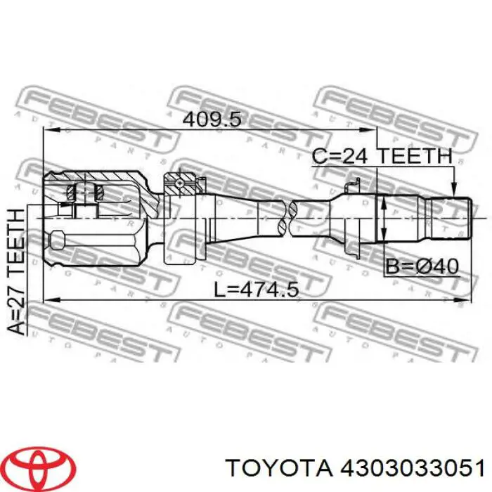 4303033050 Toyota junta homocinética interior delantera derecha