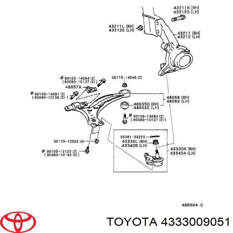 4333009051 Toyota rótula de suspensión inferior