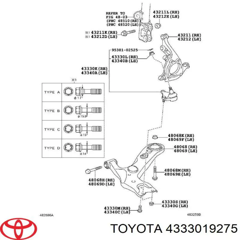 4333019275 Toyota rótula de suspensión inferior