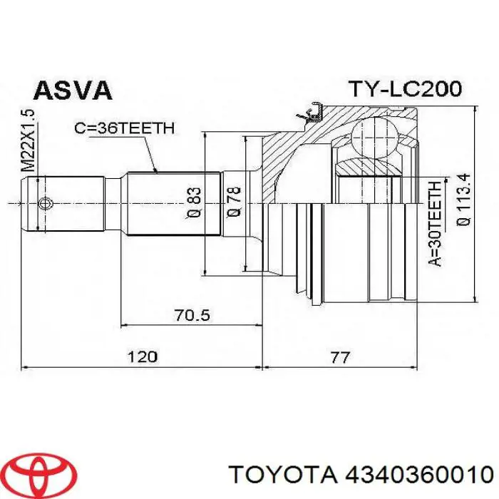 4340360010 Toyota junta homocinética interior delantera