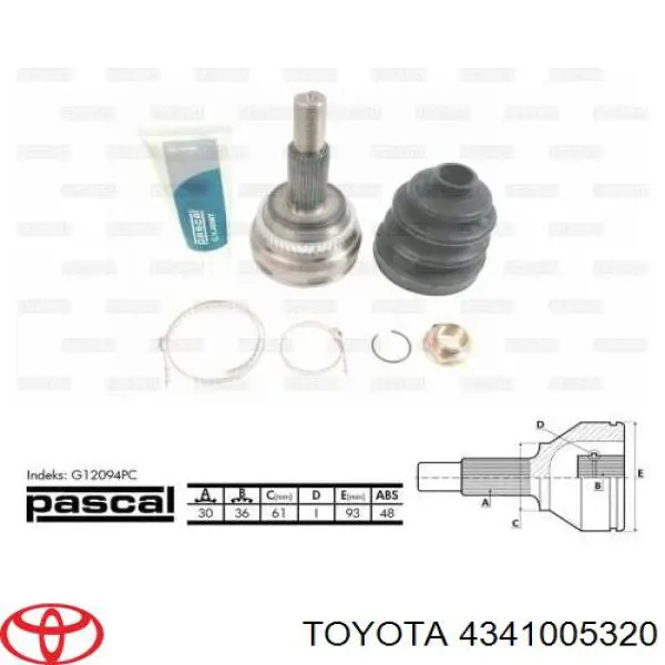 4341005320 Toyota árbol de transmisión delantero derecho