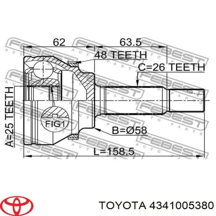 4341005380 Toyota junta homocinética exterior delantera