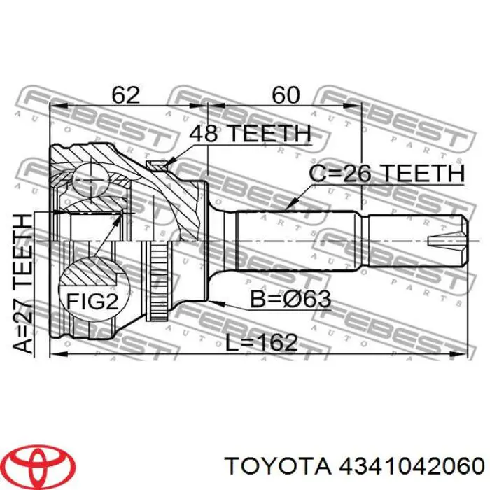 4341042060 Toyota árbol de transmisión delantero derecho