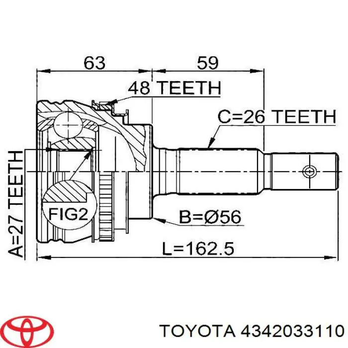 4342033110 Toyota árbol de transmisión delantero derecho