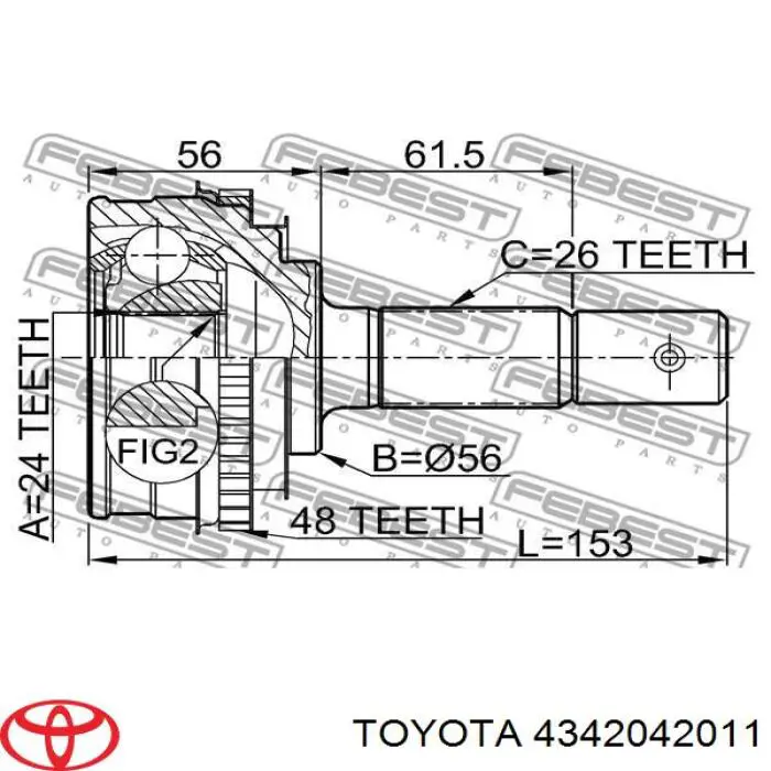 4342042011 Toyota árbol de transmisión delantero izquierdo