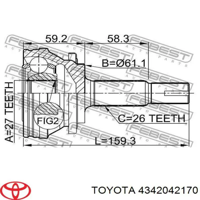 434200R030 Toyota árbol de transmisión delantero izquierdo