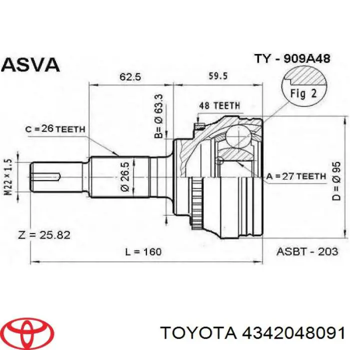 4342048091 Toyota árbol de transmisión delantero izquierdo