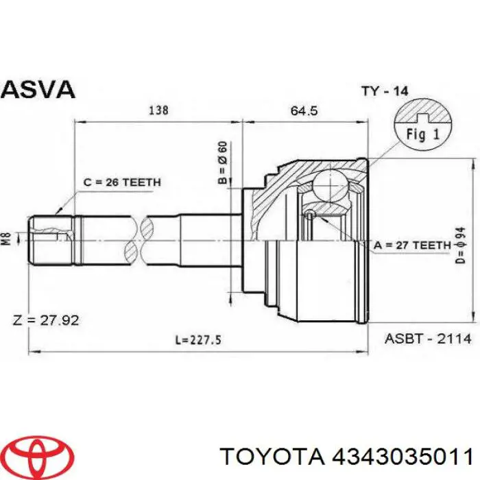 4346029067 Toyota junta homocinética exterior delantera