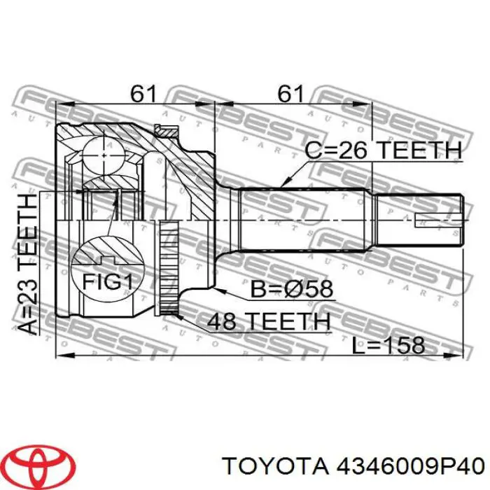 4346009P40 Toyota junta homocinética exterior delantera derecha