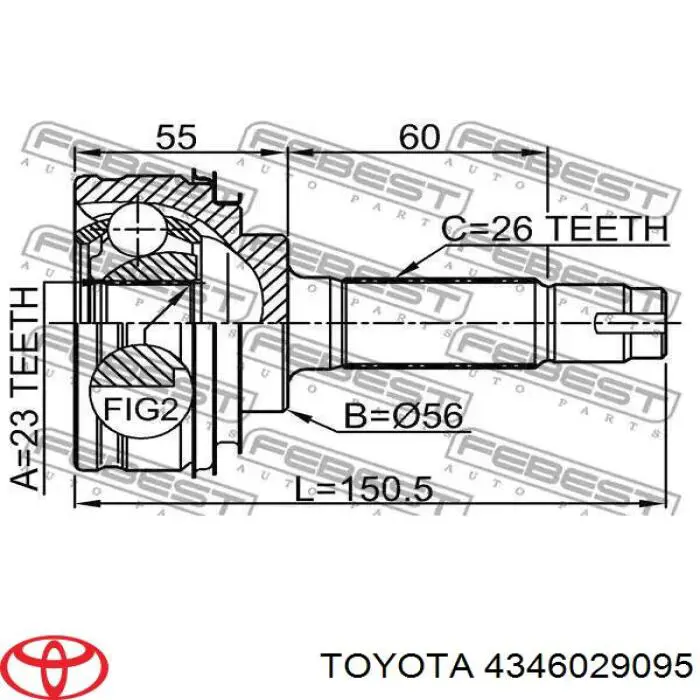 4346029095 Toyota junta homocinética exterior delantera