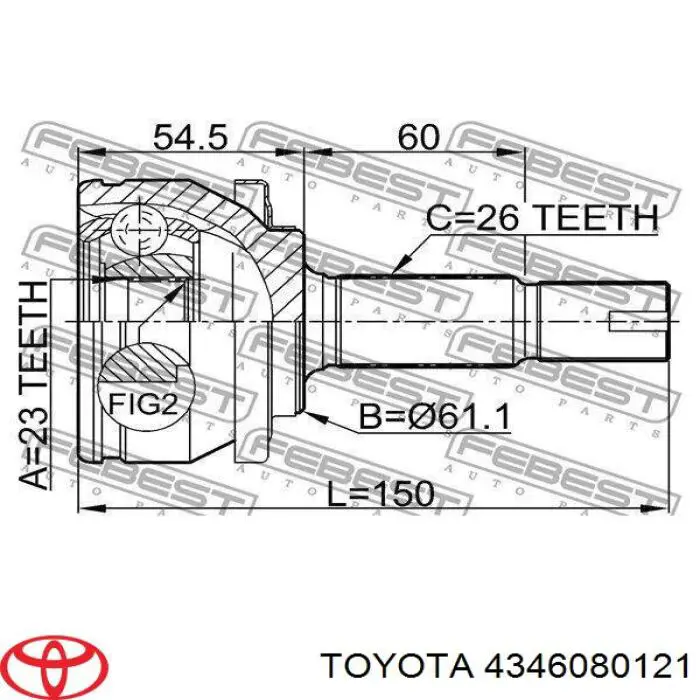 4346080121 Toyota junta homocinética exterior delantera