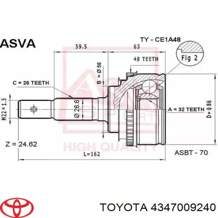 4347009240 Toyota junta homocinética exterior delantera