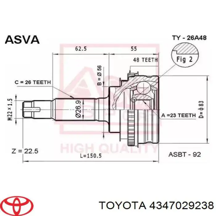 4347029238 Toyota árbol de transmisión delantero derecho