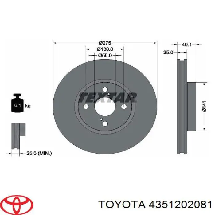 4351202081 Toyota freno de disco delantero