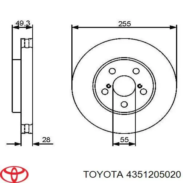 4351205020 Toyota freno de disco delantero