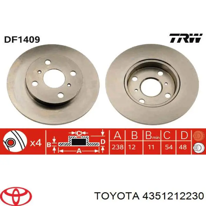 4351212230 Toyota freno de disco delantero