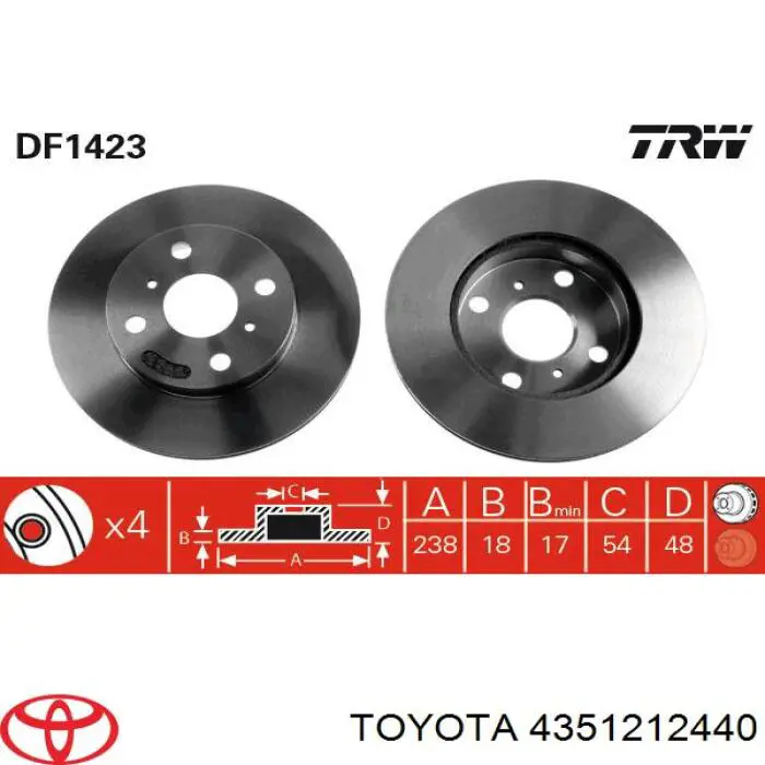 4351212440 Toyota freno de disco delantero