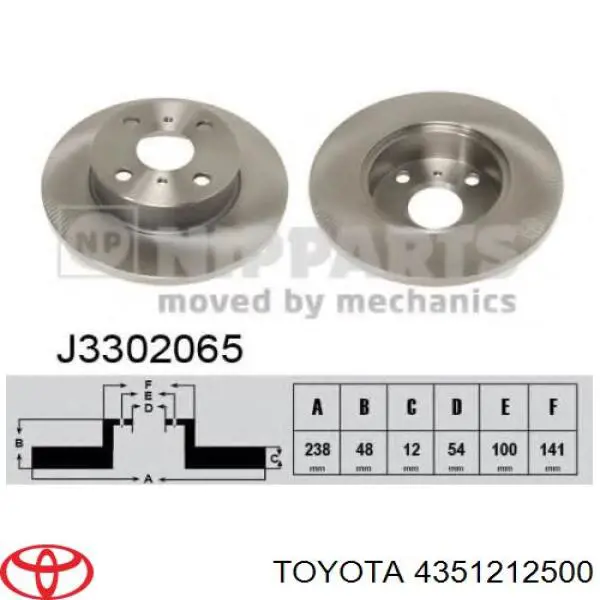 4351212500 Toyota freno de disco delantero