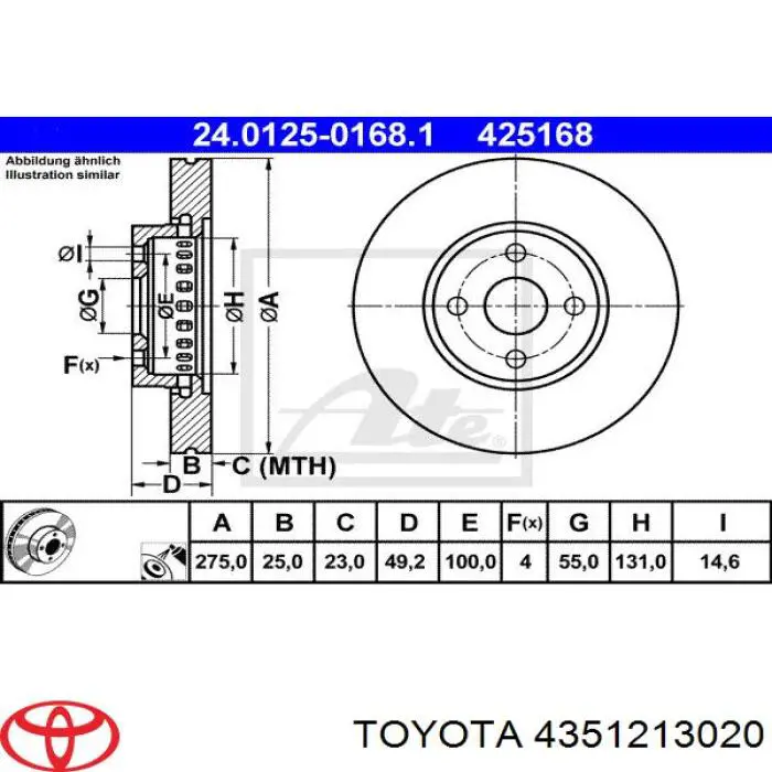 4351213020 Toyota freno de disco delantero